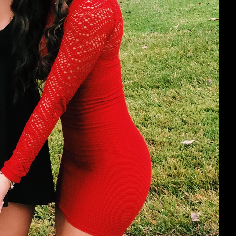 Bebe Red Long Sleeve Dress
